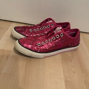 Converse One Star Womens Sneakers Shoes Pink Sequin Low Top Textile Slip On 10